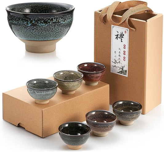 Skyley 6 Pieces Korean Soju Shot Glasses Sets Porcelain Cups Korean Ceramic Cups Tea Accessories