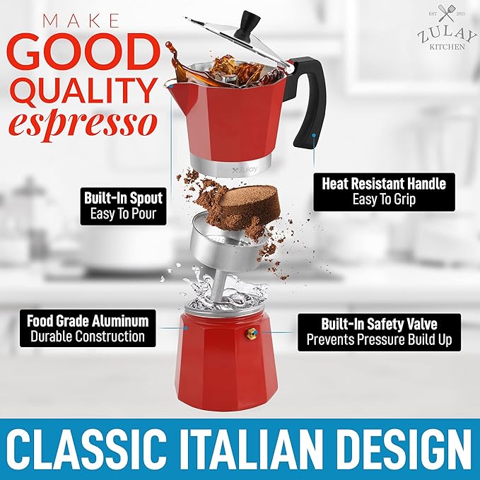 Zulay Classic Italian Style 6 Espresso Cup Moka Pot, Stovetop Espresso Maker for Great Flavored