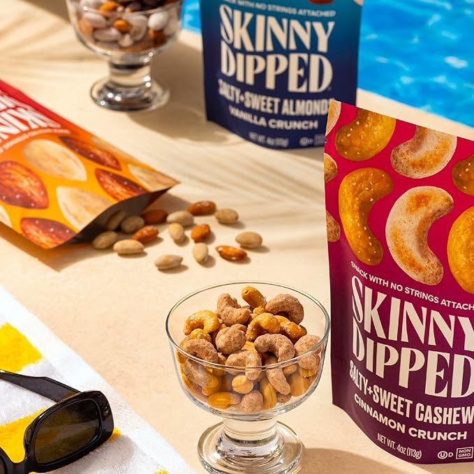 SkinnyDipped Salty + Sweet Cinnamon Crunch Cashew, Healthy Snack, Plant Protein, Gluten Free, 4 oz