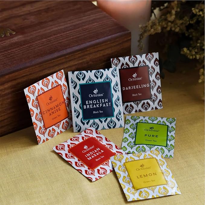 Octavius Gift's Select - Assorted Tea in Wooden Box | 6 Flavors, 120 Tea Bags | Black & Green | Tea