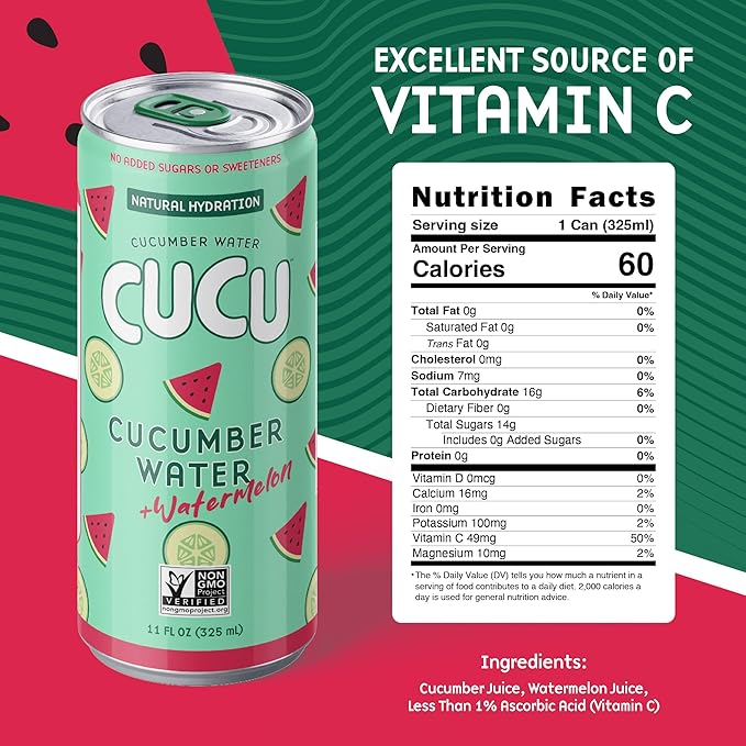 CUCU Cucumber Water + Watermelon Water ??Natural Hydration from Cucumbers with Vitamin C