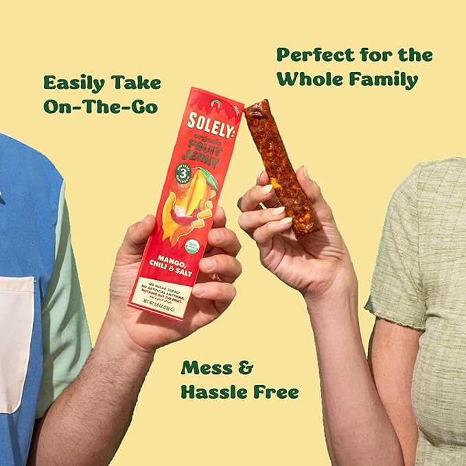 SOLELY - Organic Mango Guava Fruit Jerky - 12 Individually Wrapped Strips (12-Pack) - Fruit Leather