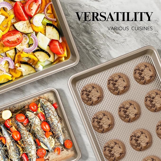 2 Piece Professional Baking Pan Set, Nonstick Bakeware Set, Heavy Duty Thick Cookie Sheets for
