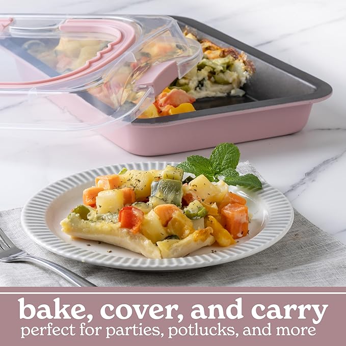 Country Kitchen Baking Pans Set - 10 Piece Non-Stick Cake Pans with Carry Lids for Easy Storage &
