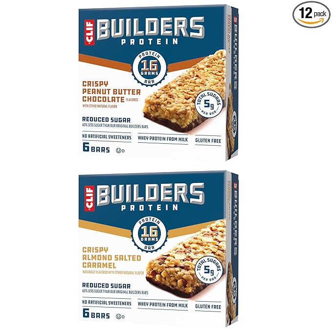 CLIF BUILDERS Protein Bars - Variety Pack - Crispy Almond Salted Caramel and Crispy Peanut Butter