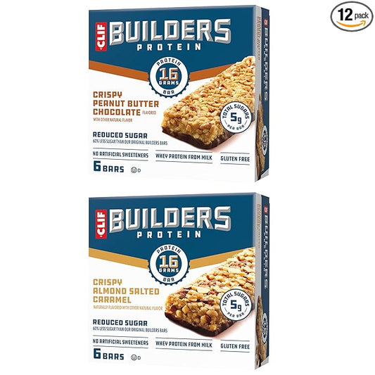 CLIF BUILDERS Protein Bars - Variety Pack - Crispy Almond Salted Caramel and Crispy Peanut Butter