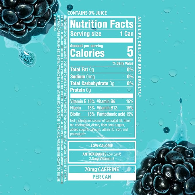 Sparkling Ice Caffeine Blue Raspberry Sparkling Water with Caffeine, Zero Sugar, with Antioxidants