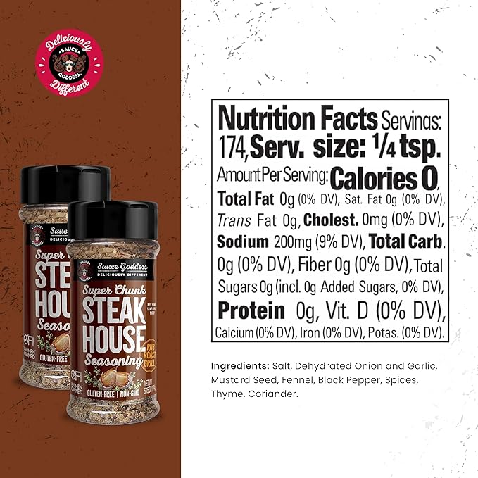 Sauce Goddess Super Chunk Steakhouse Spice Shaker (2-Pack) - Versatile, Delicious Steak Seasoning