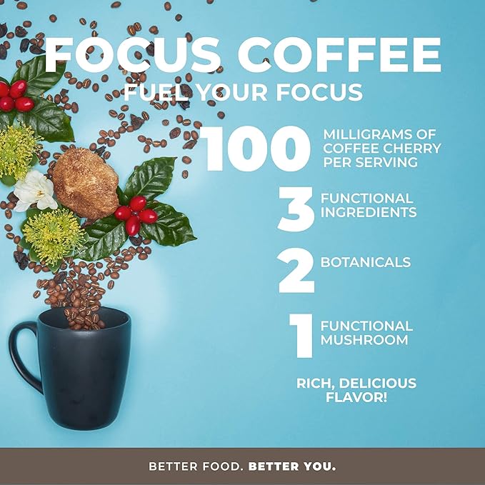Laird Superfood Focus Coffee, Medium Roast Ground Coffee Infused with Functional Mushrooms and