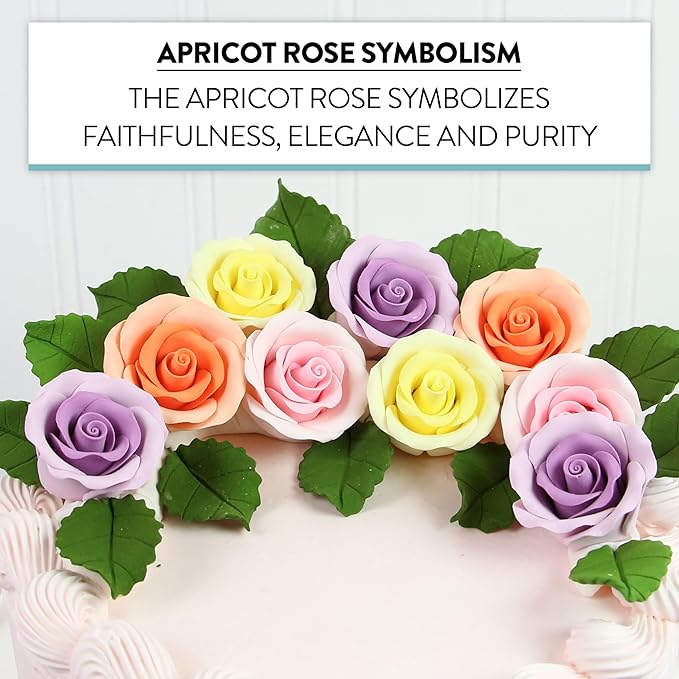 Global Sugar Art Premium Edible Roses, Peach, Unwired, Medium 1.5 inches, 12 Count by Chef Alan