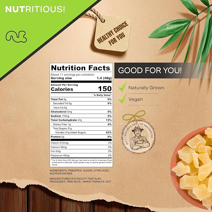 NUT CRAVINGS - Sun Dried Pineapple Chunks, Lightly Sweetened (16oz, 1 LB) Bulk Dry Fruits Packed