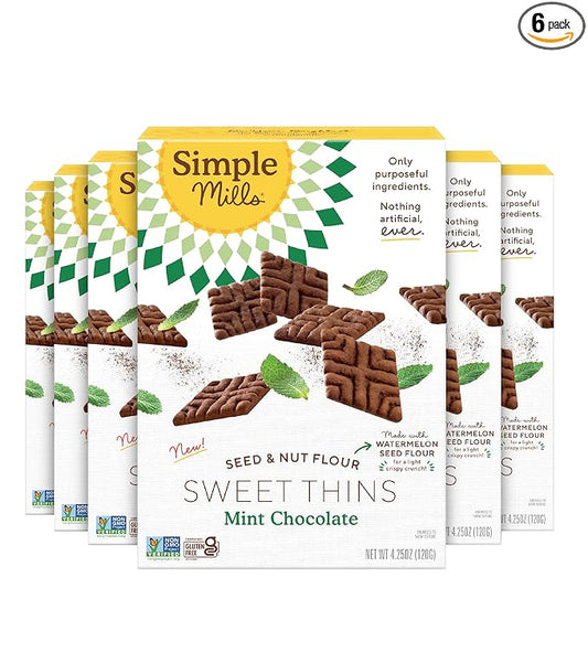 Simple Mills Sweet Thins Cookies, Seed and Nut Flour, Mint Chocolate - Gluten Free, Paleo Friendly