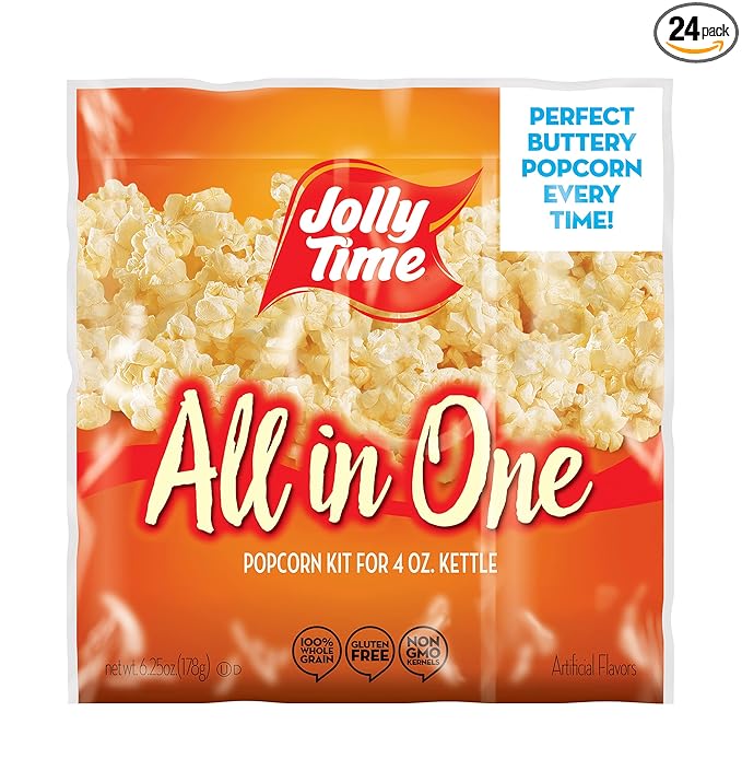 JOLLY TIME All in One Popcorn Kit, Portion Packets with Kernels, Oil and Salt for Movie Theater or