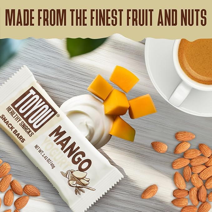 ToYou Chewy Fruit and Nut Bars - Healthy Protein Snacks | Mango Yogurt - 1.41 Ounce (Pack of 12) |