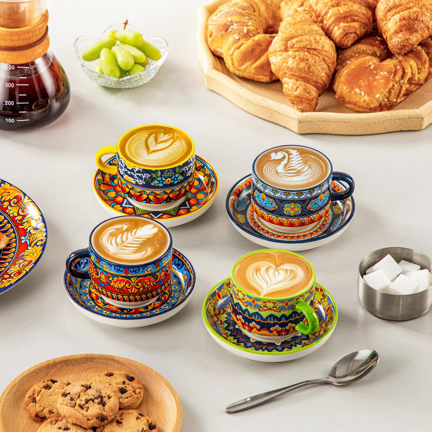 vancasso 4 Oz Bohemian Espresso Cups Set of 4 with Stand