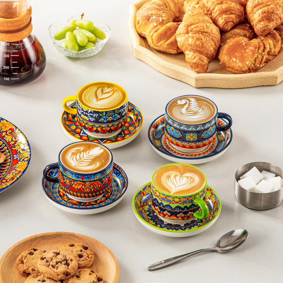 vancasso 4 Oz Bohemian Espresso Cups Set of 4 with Stand
