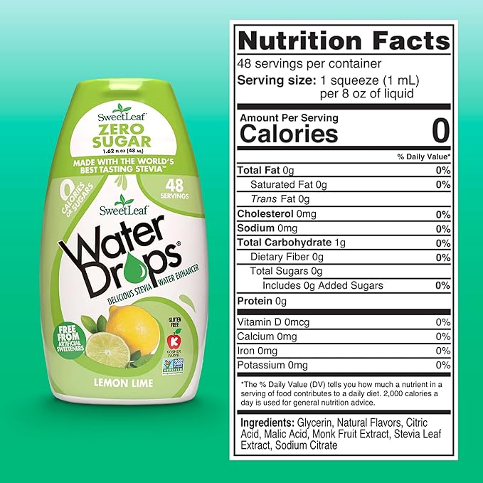 SweetLeaf Water Drops, Lemon Lime ??Water Enhancer, Sugar Free Stevia Water Flavoring Drops, 1.62