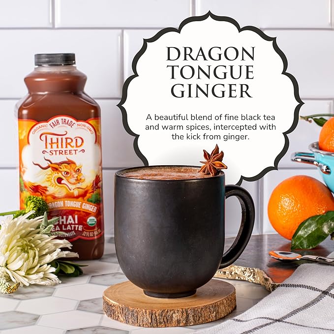 Third Street Inc. Organic Dragon Tongue Ginger Chai Concentrate, 32 Fl. Oz., Black Tea Latte