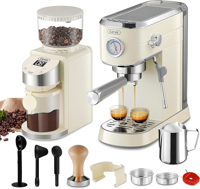 Gevi Espresso Machine 20 Bar with Grinder, Professional Espresso Maker with 35 Precise Grind