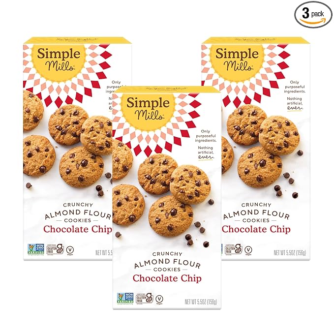 Simple Mills Almond Flour Crunchy Cookies, Chocolate Chip - Gluten Free, Vegan, Healthy Snacks