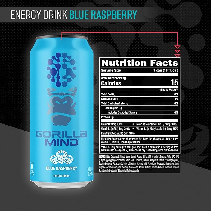 Gorilla Mind Energy Drink | Unmatched Energy · Amplified Focus | N-Acetyl-L-Tyrosine, Alpha-GPC
