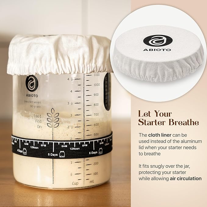 Sourdough Starter Kit with 40 oz Glass Jar ??Extra Thermometer Strips and Breathable Covers