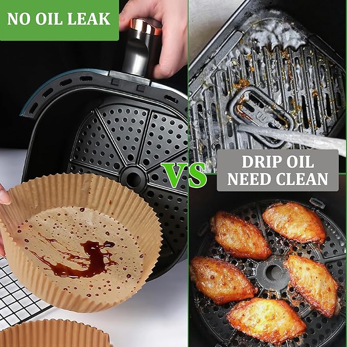 200PCS Air Fryer Liners Disposable: Round 7.9 Inch Non-Stick Airfryer Paper Liners - Food Grade