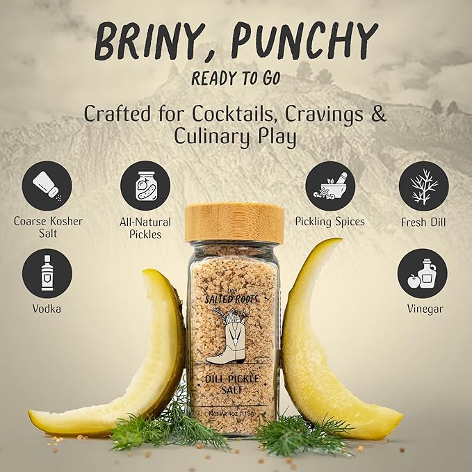 The Salted Roots - Dill Pickle Salt - Vodka-Infused with Fresh Dill, Vinegar & Pickling Spices