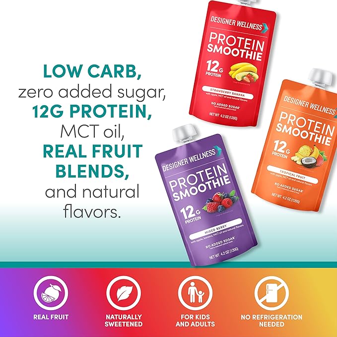 Designer Wellness Protein Smoothie, Real Fruit, 12g Protein, Low Carb, Zero Added Sugar