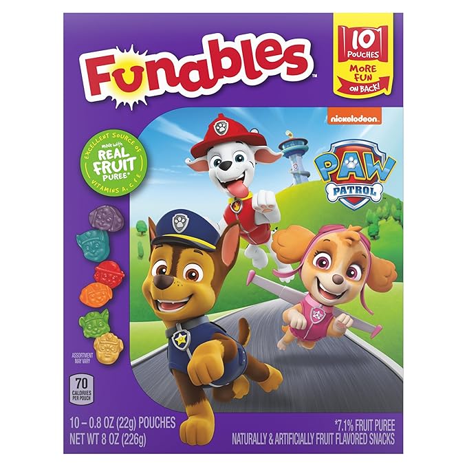 Funables Fruity Snacks, PAW Patrol, Assorted Fruit, Flavored Snacks, 0.8 oz 10 ct