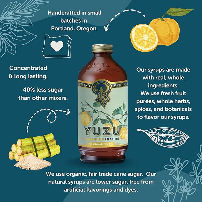 Portland Syrups Yuzu Syrup - Yuzu Beverage Concentrate for Cocktails, Mocktails, Tea, Soda, Coffee