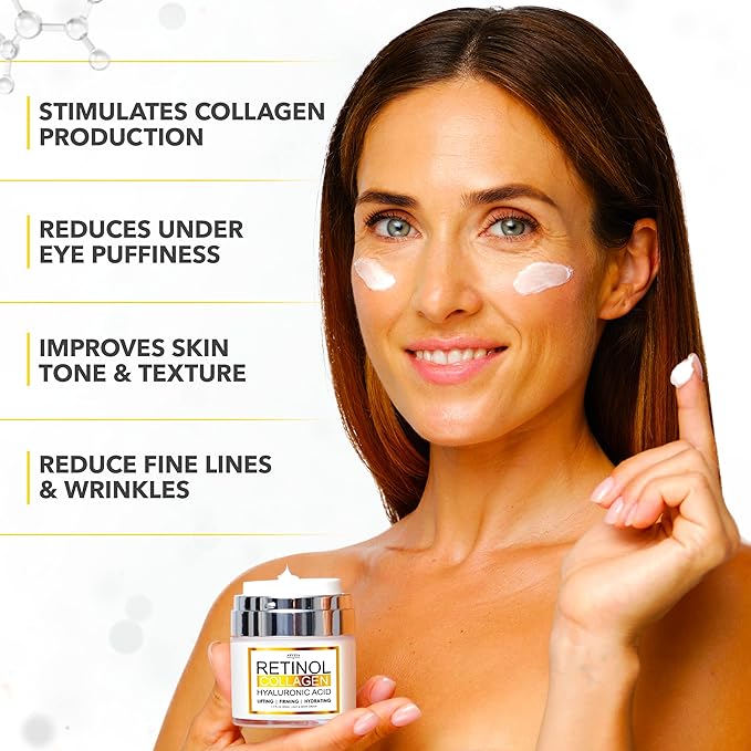 Retinol Cream for Face with Collagen and Hyaluronic Acid - Anti Aging Wrinkle Cream for Women and