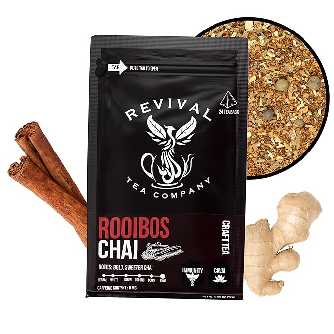 Revival Tea Company Rooibos Chai Tea - Rooibos Red Tea Blend with Fresh Spiced Chai Flavor