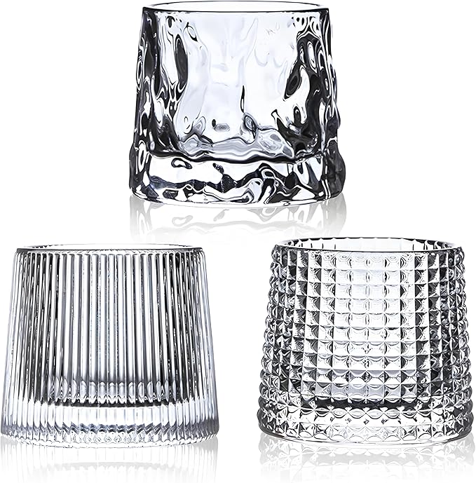 Flat bottom Crystal Whiskey Glasses, Small 5OZ Scotch Glasses Set of 3, Old Fashioned Glasses,Heavy