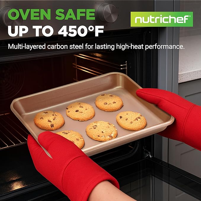 NutriChef Non Toxic Baking Pan, Medium and Large Cookie Sheets, Premium Nonstick Carbon Steel