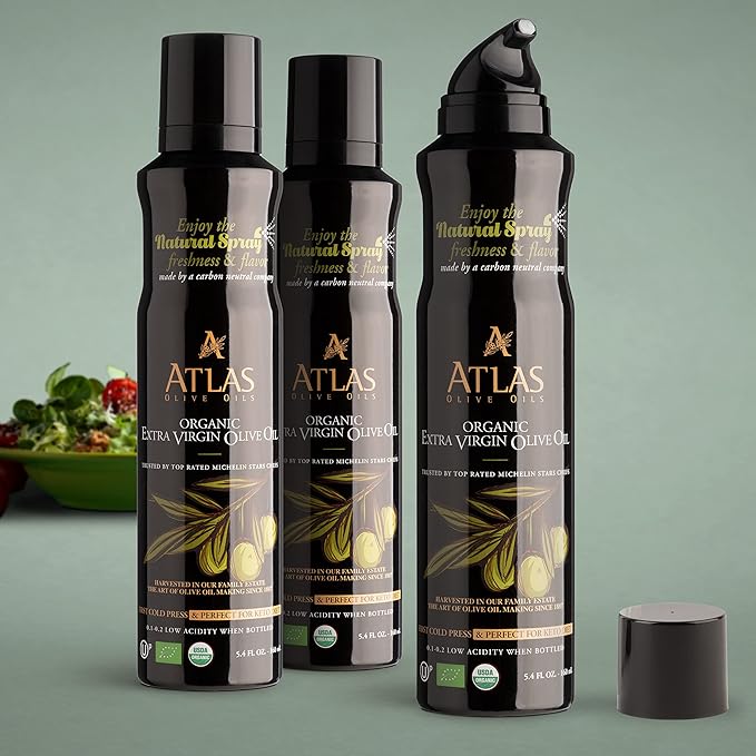 Cooking Oil by Atlas, Extra Virgin Olive Oil Spray, Dual Function Spray and Stream, 5.4 fl oz, 3
