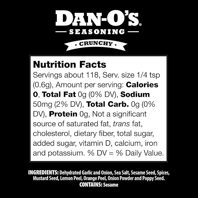 Dan-O's Crunchy Seasoning, 2.5 oz Bottle, Everything Seasoning for Fish, Eggs, Salads, Veggies and