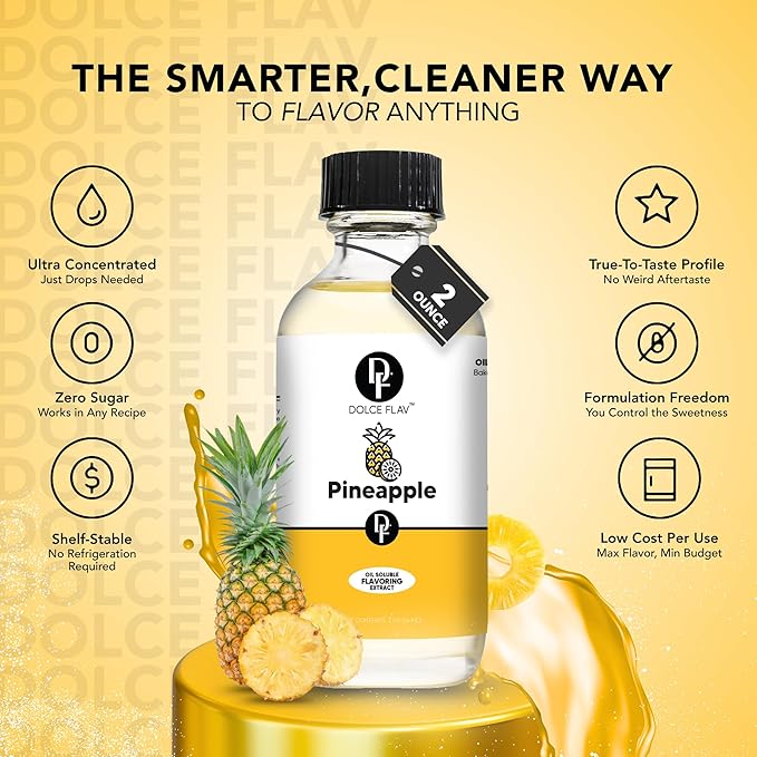 Dolce Flav Pineapple Extract ??2 Ounce Oil-Soluble Kosher, Sugar-Free, Concentrated Tropical Flavor