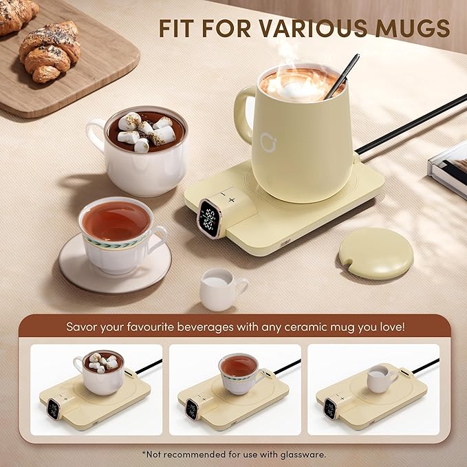 Coffee Mug Warmer Set, Temperature Control Smart Heated Mug for Desk, Electric Coffee Warmer with
