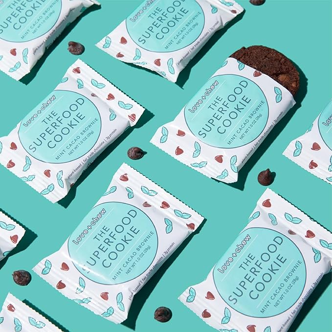 Love + Chew, Mint Cacao Brownie Minis - 18 Count - Tasty Gluten Free Cookies - Vegan - Healthy