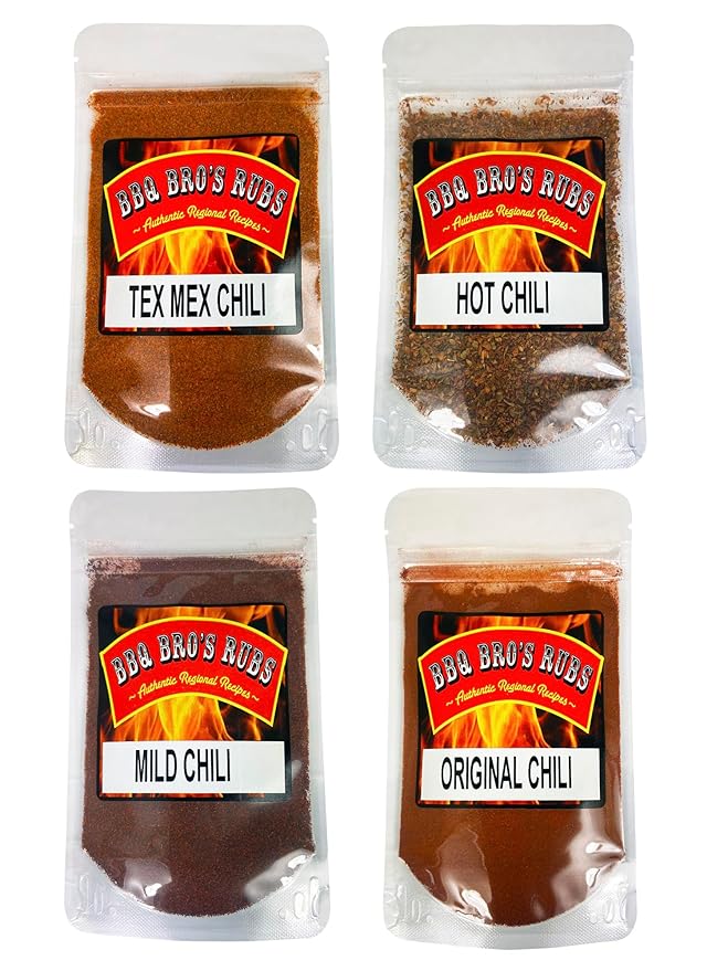Chili Seasoning Mix by BBQ BROS (Original, Mild, Hot & Tex Mex) - Award Winning Chili's - 4 Variety