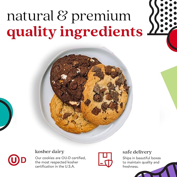 David's Cookies Assorted Fresh Baked Decadent Cookie Gift Tin – 2lb Basket with 8 Jumbo Cookies