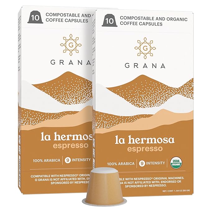 G GRANA Coffee Pods, Compatible with Nespresso OriginalLine, 20 Pack, Dark Roast, USDA Organic 100%