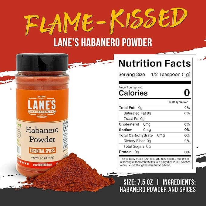 Lane's Habanero Powder Seasoning, All-Natural Habanero Pepper Powder Blend with Chili de Arbil &