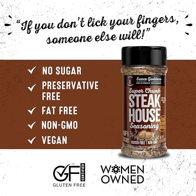 Sauce Goddess - Super Chunk Steakhouse Spice Shaker - Steak Seasoning, BBQ Rub for Chops, Chicken &