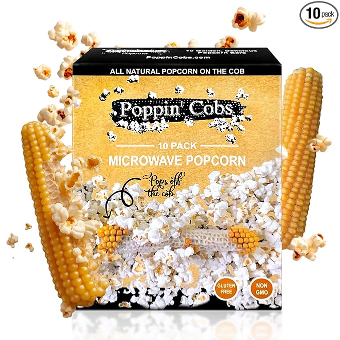 Poppin Cobs Microwave Popcorn on the Cob (10 PK) (Original) Whole Popcorn Kernels, Individually
