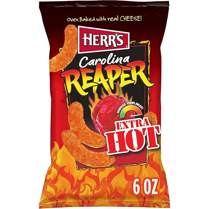 Herr's Snacks - Gluten-Free Spicy Snacks For Adults and Kids - Carolina Reaper Cheese Curls - 6