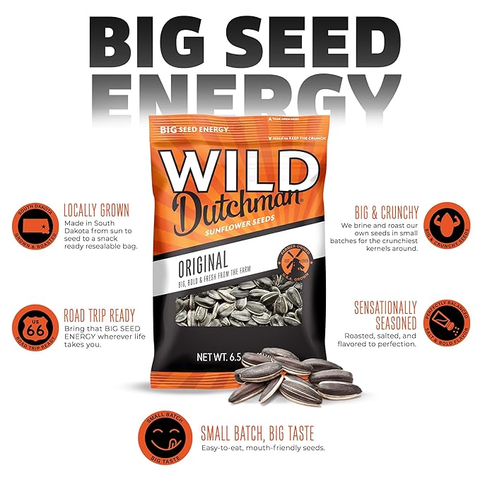 Wild Dutchman, Roasted Sunflower Seeds, Mouth Friendly Recipe for All Day Snacking, Flamin Bacon