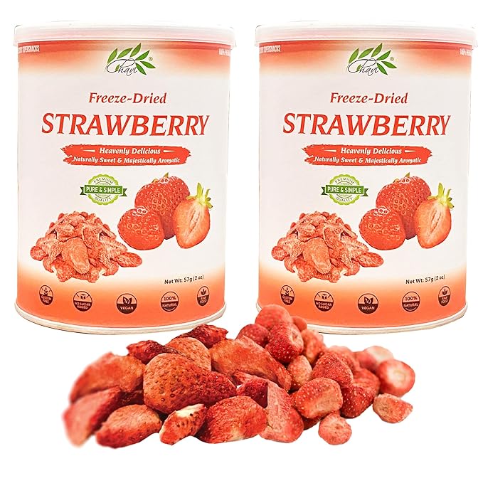 CHAVI Freeze-Dried Strawberry - Pack of 2 x 2 oz - Healthy 1 Ingredient Superfood - No Added Sugars