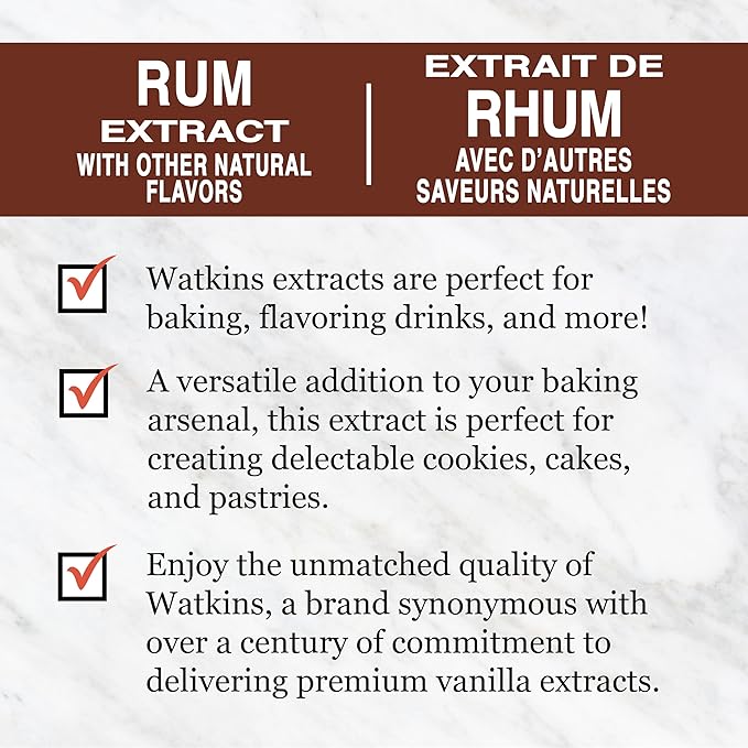 Watkins Rum Extract with Other Natural Flavors, 2 oz. Bottles, Pack of 6 (Packaging May Vary)